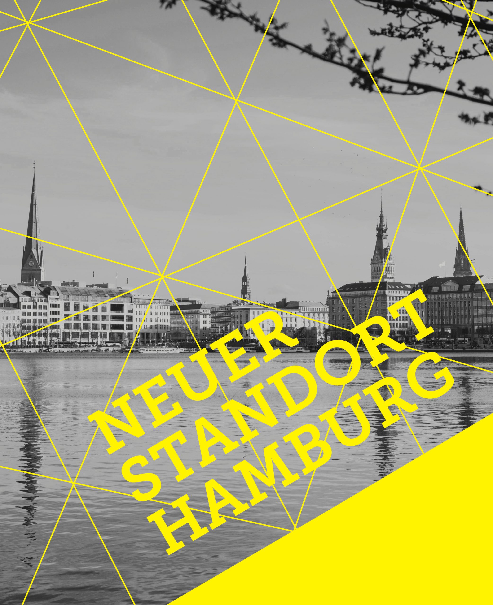Alster-Ansicht Hamburg. Verziert mit einem gelben Netz und 